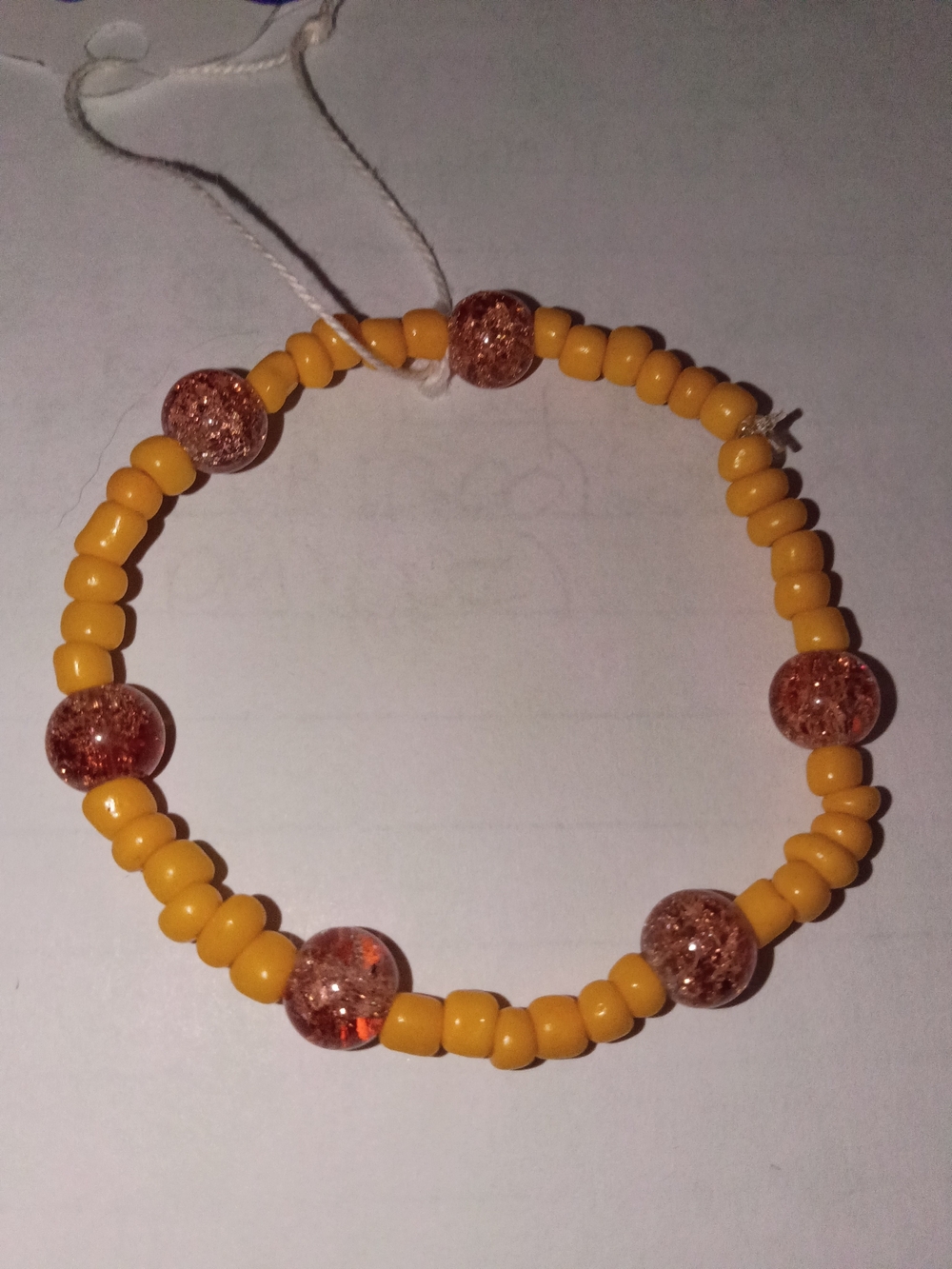 Yellow Beaded Stretch Bracelet with Orange Crackle Accent Beads